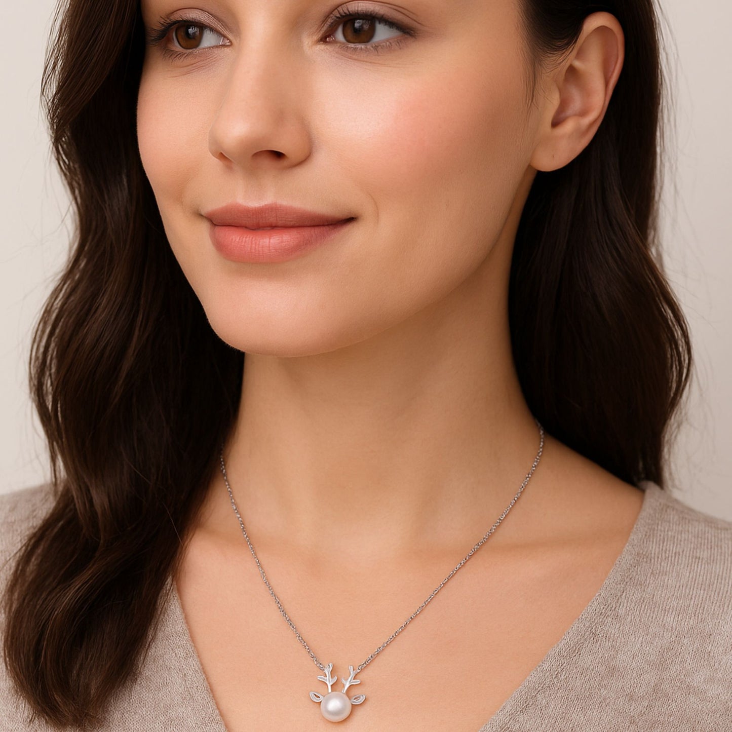 Reindeer Necklace for Women by Ginger Lyne Gold Plated Simulated Pearl Christmas Jewelry - Silver