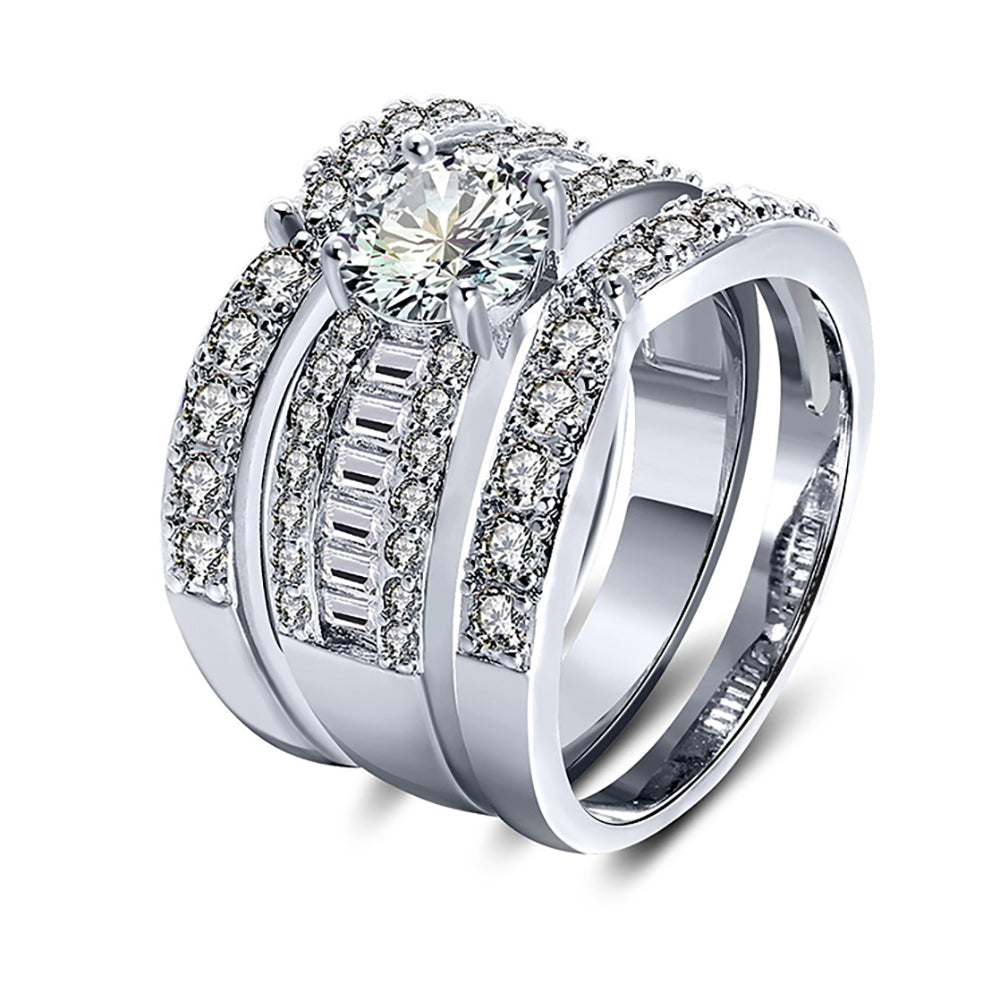 Enchanment Bridal Set 3pcs Cz Engagement Ring Band Womens Ginger Lyne Collection - silver,11