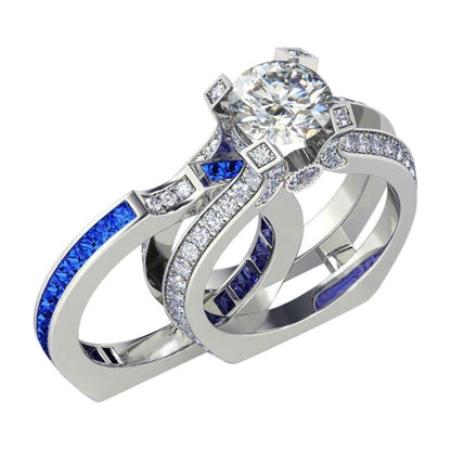 BlueandClearCubicZirconiaWeddingRingSetforWomenEngagementRingandMatchingBandSize11byGingerLyne_Blue/Clear-1