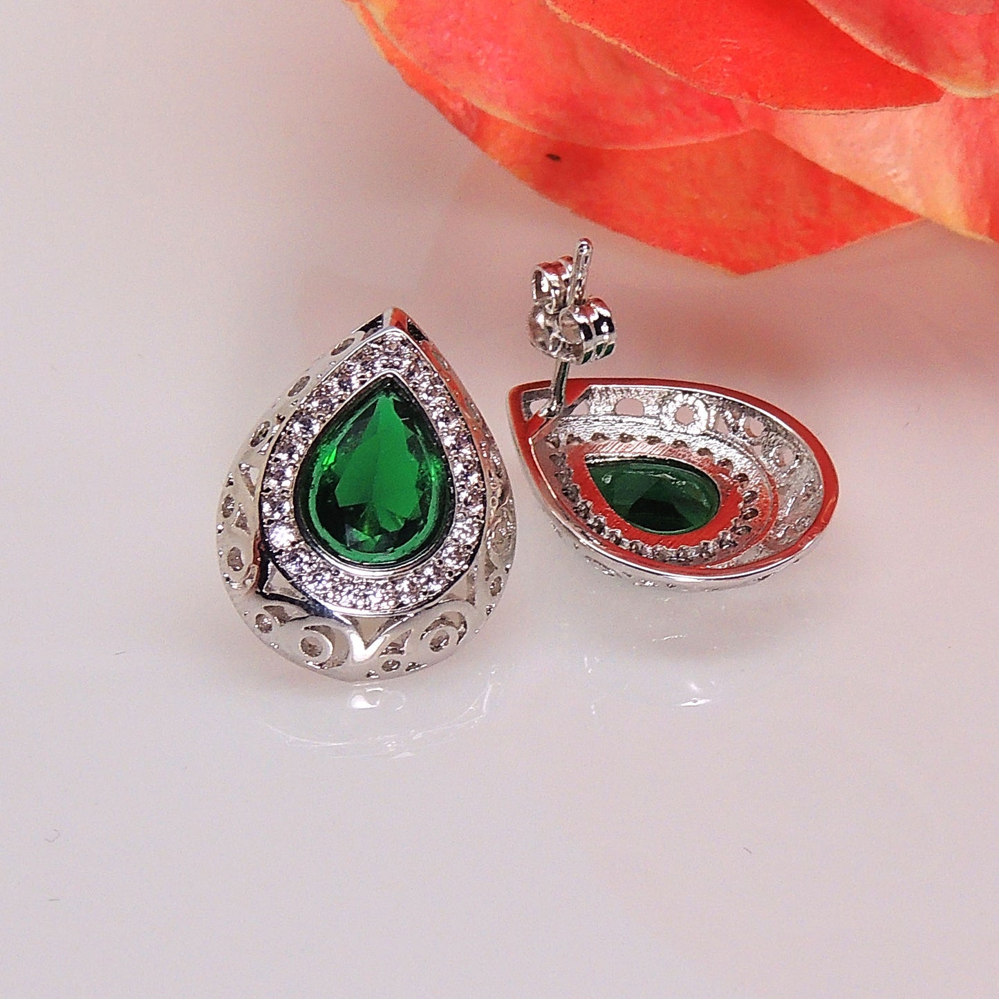 Lona Teardrop Pear purple Cz Stud Earrings Women Ginger Lyne Collection - Green