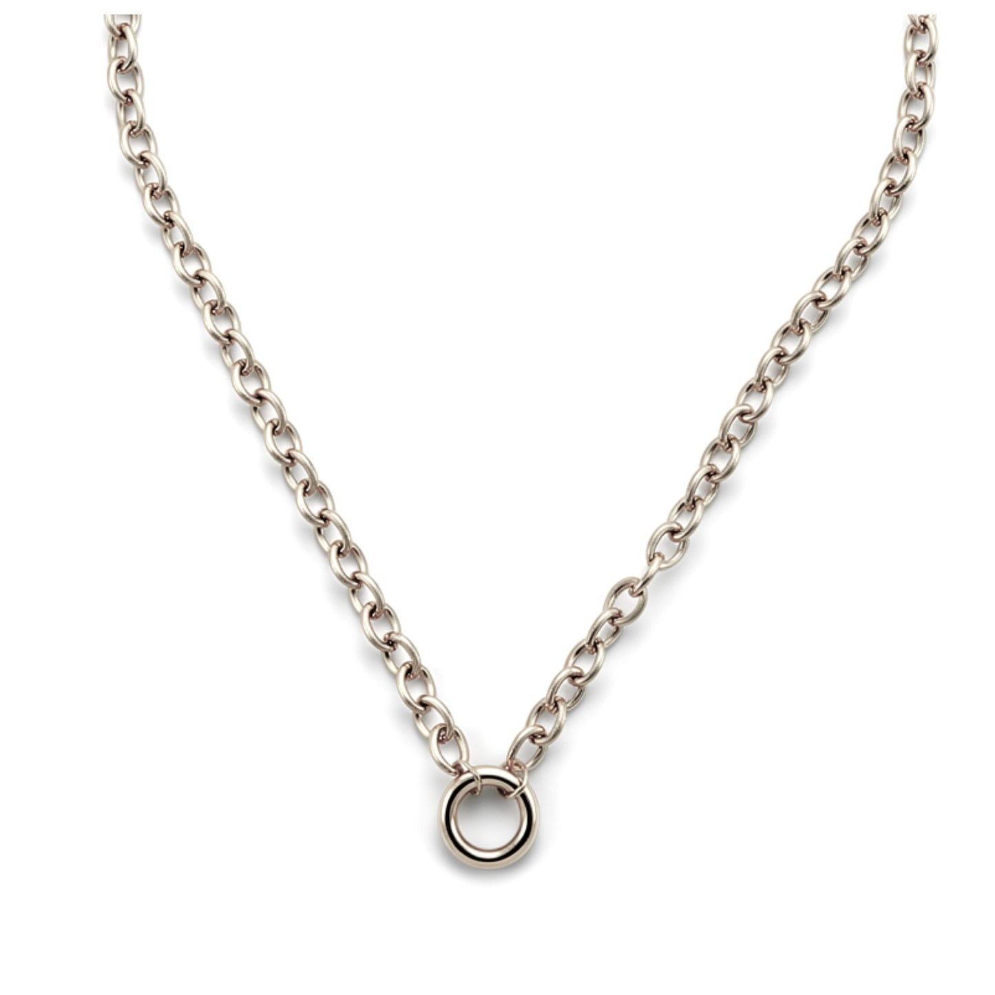Carabiner Charm Necklace for Women O Link Chain Round Holder Stainless Steel by Ginger Lyne - 14mm/Silver
