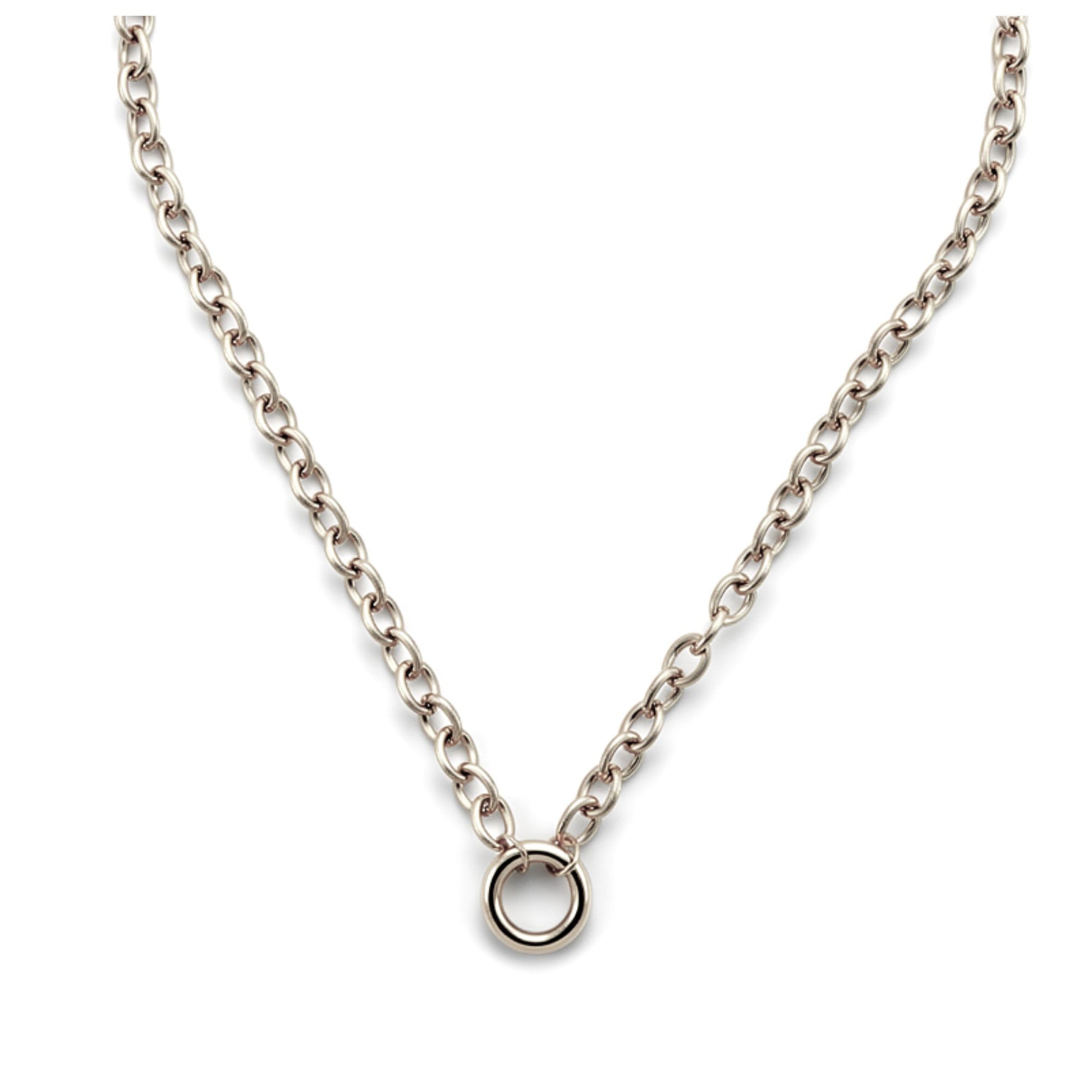 Carabiner Charm Necklace for Women O Link Chain Round Holder Stainless Steel by Ginger Lyne - 14mm/Silver