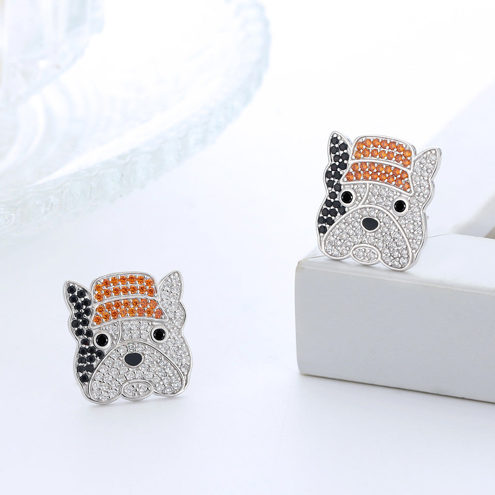 French Bulldog Stud Earrings for Women and Girls Sterling Silver Cz Ginger Lyne Collection