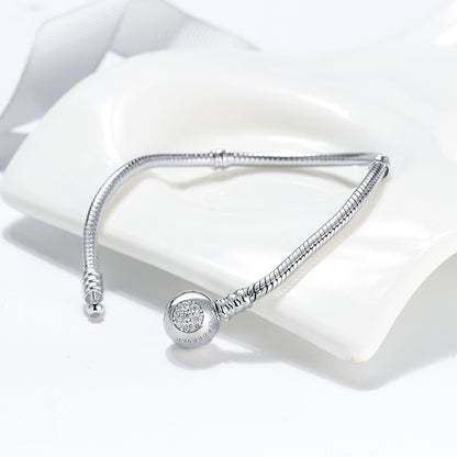 Snake Chain Charm Bracelet Sterling Silver Cz Love Clasp Ginger Lyne Collection - 19cm Snake