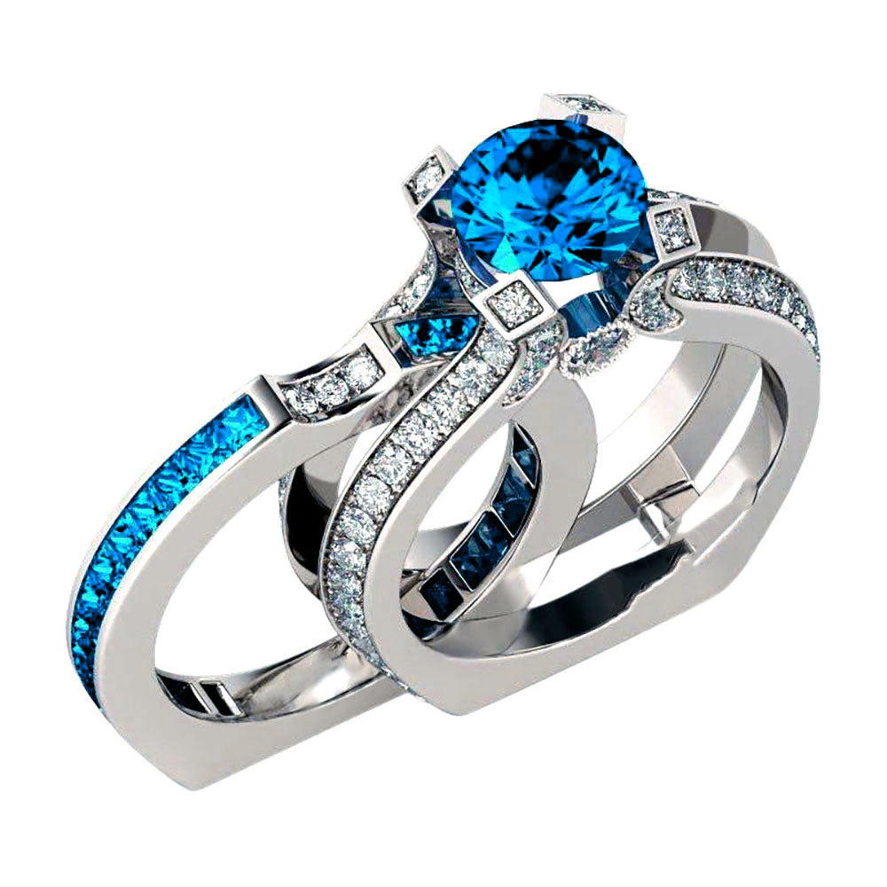 BlueCubicZirconiaWeddingRingSetforWomenEngagementRingandMatchingBandSize9byGingerLyne_Blue/Blue-1