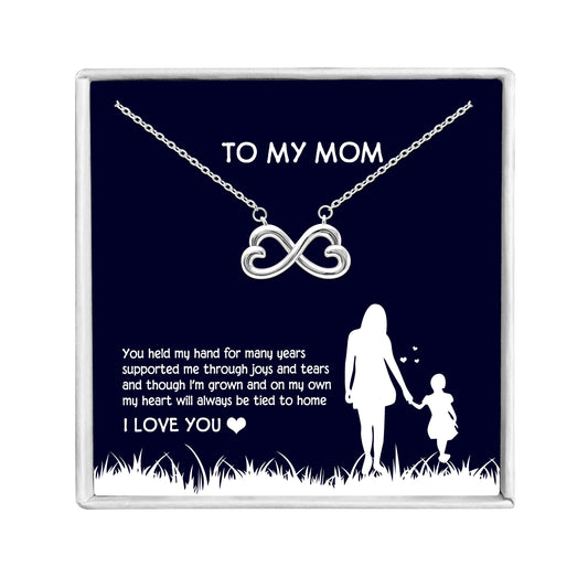 Mom Greeting Card Sterling Silver Infinity Hearts Necklace Women Ginger Lyne Collection