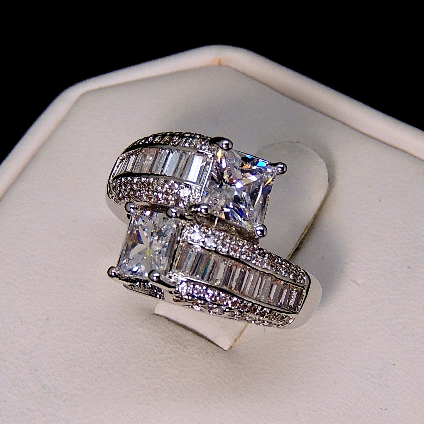 HeatherEngagementStatementRingWomensWhiteGoldPlatedGingerLyneCollectionSize10_Silver-2