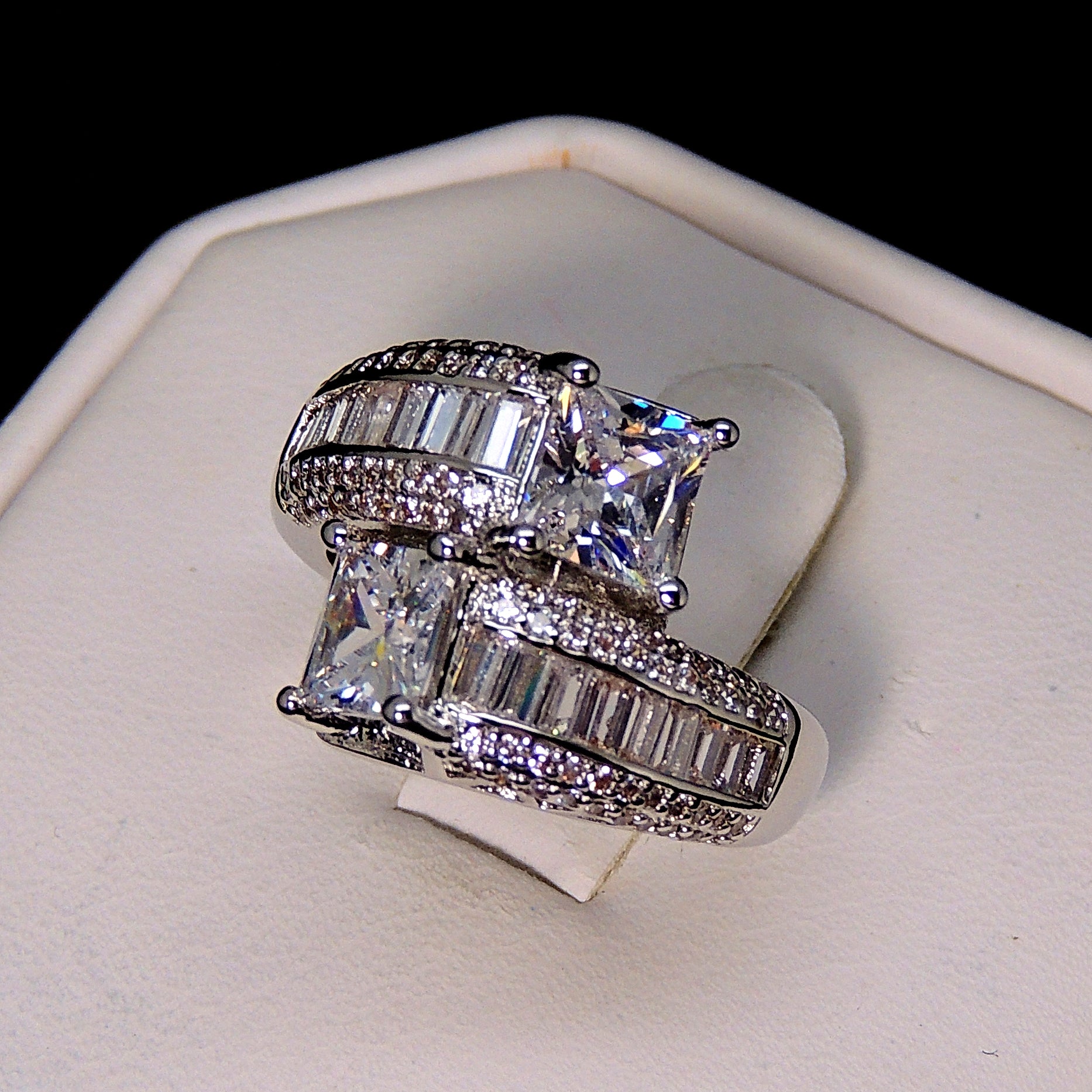 HeatherEngagementStatementRingWomensWhiteGoldPlatedGingerLyneCollectionSize10_Silver-2