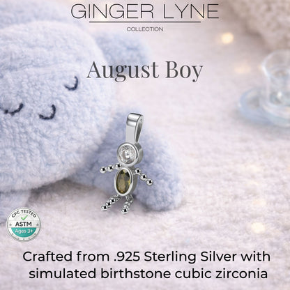 Baby Boy Birthstone Charm Children Pendants for Mom or Grandma Necklace by Ginger Lyne CZ Sterling Silver - Boy August