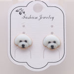 Load image into Gallery viewer, Bichon Frise White Puppy Dog Stud Earrings Enamel Girls Ginger Lyne Collection - White
