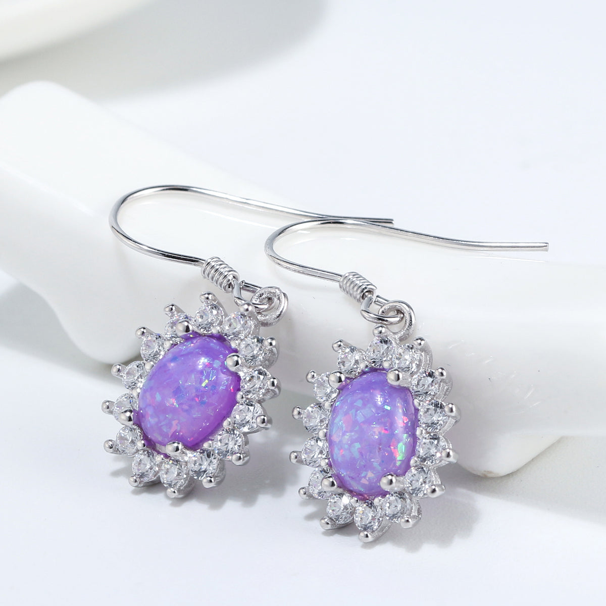 Fire Opal Hook Dangle Earrings for Women Cz Sterling Silver Ginger Lyne Collection - Purple