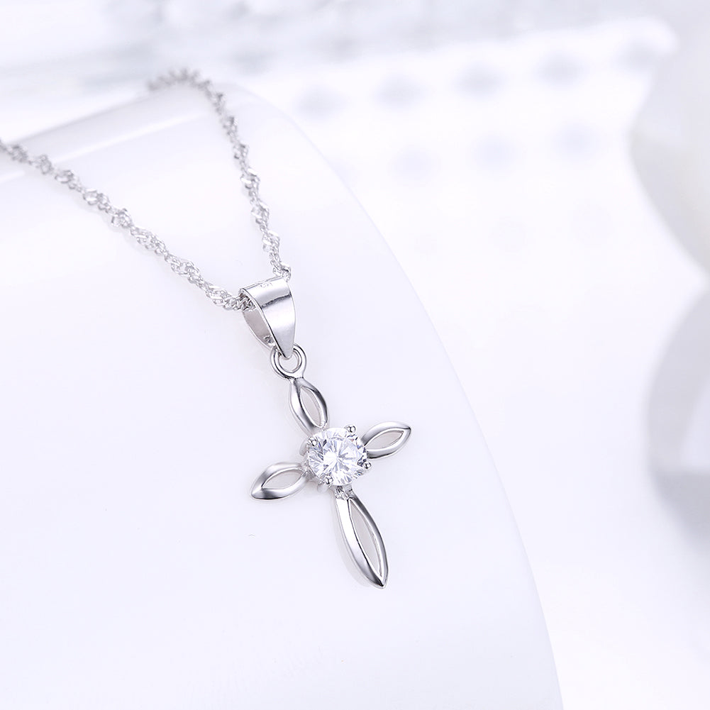 Cross Necklace for Women Religious CZ Sterling Silver Pendant with Twist Chain by Ginger Lyne