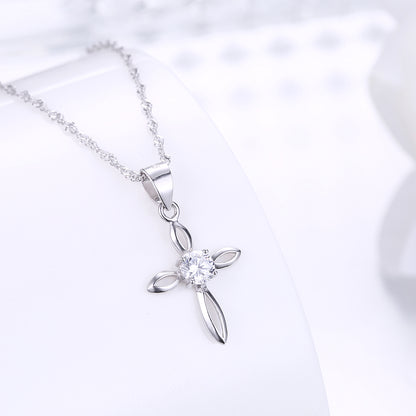 Cross Necklace for Women Religious CZ Sterling Silver Pendant with Twist Chain by Ginger Lyne