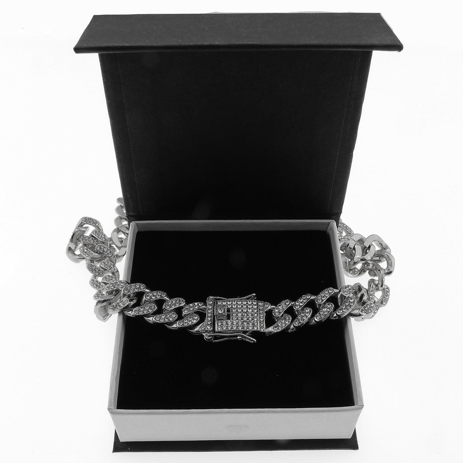 Gold Cuban Link Chain Necklace Iced Out Hip Hop Men Women Ginger Lyne Collection - 8 Inch Silver