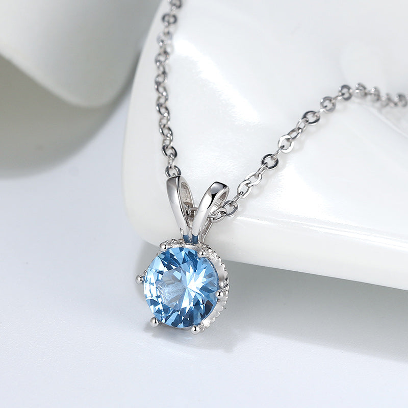 Round Pendant Necklace for Women Blue Cz Sterling Silver Women Ginger Lyne Collection