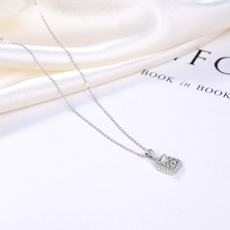 Halo Pendant Necklace for Women Sterling Silver Pink CZ Ginger Lyne Collection - Clear