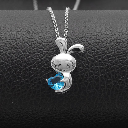 Bunny Love Necklace Sterling Silver Heart Blue Cz Womens Ginger Lyne Collection