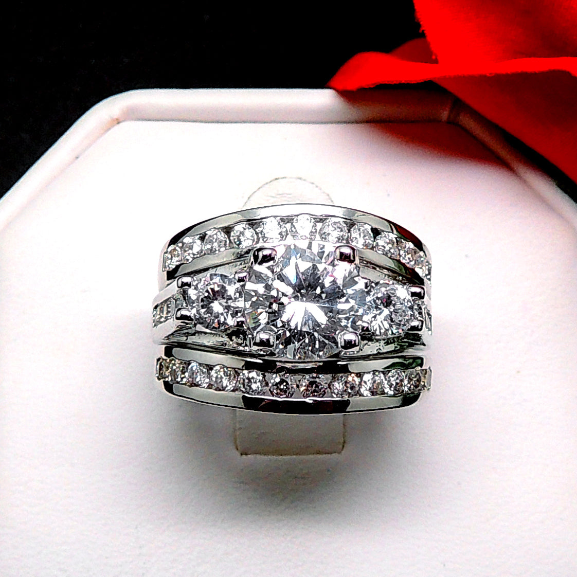 Carli Bridal Set Cz Womens 3 Stone Engagement Ring Band Ginger Lyne Collection