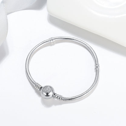 Snake Chain Charm Bracelet Sterling Silver Cz Love Clasp Ginger Lyne Collection - 21cm Snake