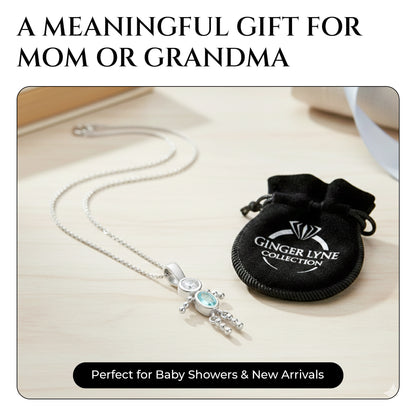 Birthstone Pendant Necklace for Boy Mom or Grandma by Ginger Lyne Sterling Silver CZ Family Birthday Charm - Boy March