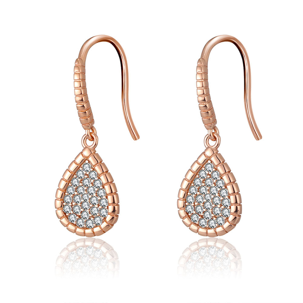 Teardrop Dangle Hook Earrings for Women Pave Cz Sterling Silver Ginger Lyne Collection - Rose Gold