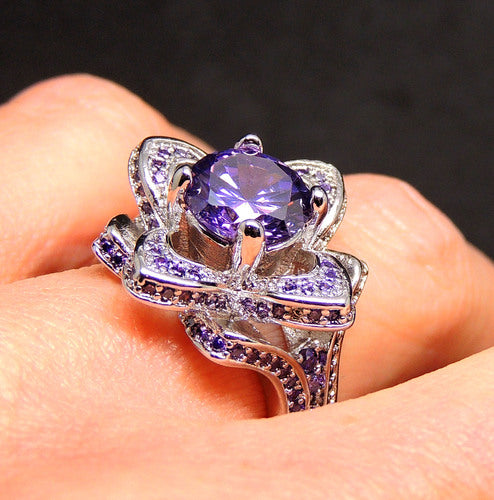 VioletStatementRingFlowerPurpleCzWgoldPlatedWomensGingerLyneCollection_Silver-3