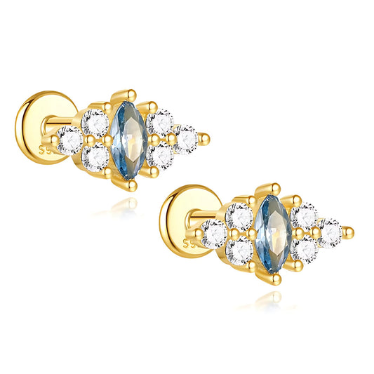 BlueMarquiseCZFlatBackEarringsforCartilageorLobe16gGoldPlatedSterlingSilver1pairbyGingerLyne_Gold-1