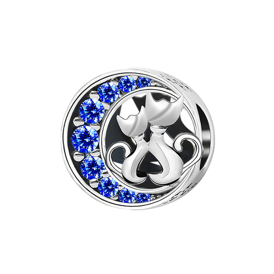 CuddlingKittyCatsCharmEuropeanBeadBlueCZSterlingSilverGingerLyneCollection_Blue-1