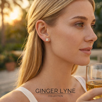 Princess Cut Stud Earrings for Women 2.5ct SolitaireCubic Zirconia Sterling Silver Ginger Lyne - Gold