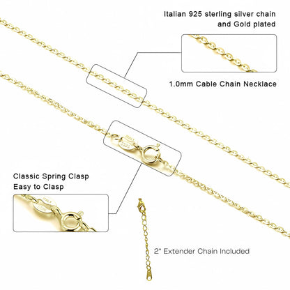 CableChainWomensMens18InchWith2"ExtenderGoldPlatedSterlingSilver1mmWidthGingerLyne_Gold-5