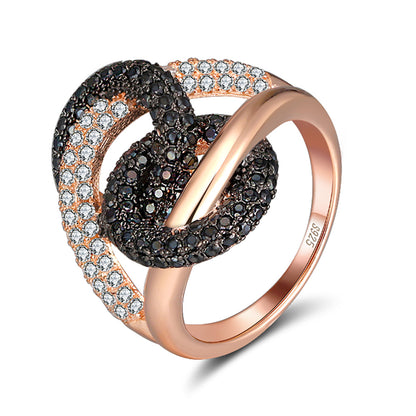 Interlinking  Statement Ring for Women Rose Gold Sterling Silver Black CZ Ginger Lyne Collection