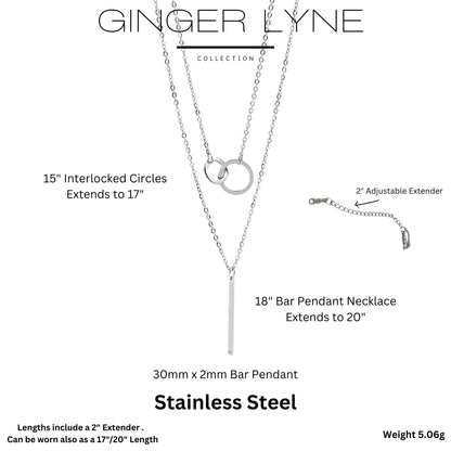 LayeredLinkedCirclesandBarPendantChainNecklaceforWomenbyGingerLyneSilverToneStainlessSteel_Silver-4