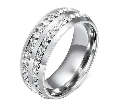 Two Row Wedding Band Ring Cz Eternity Men Women Ginger Lyne Collection