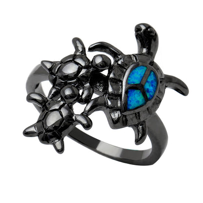 Baby Turtles Fire Opal Statement Ring for Women Black Plated Ginger Lyne Collection