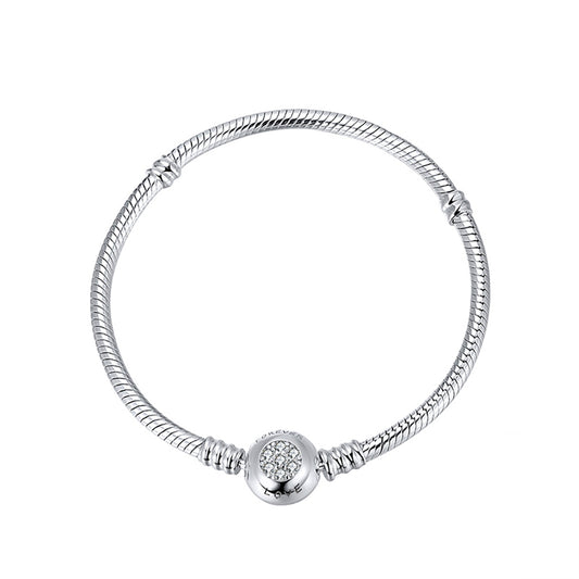 Snake Chain Charm Bracelet Sterling Silver Cz Love Clasp Ginger Lyne Collection - 17cm Snake