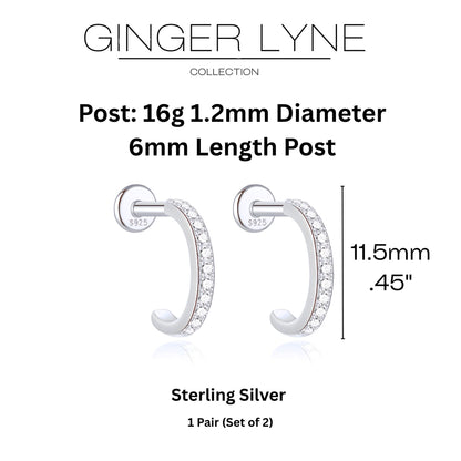 Hoop Flat Back Earrings for Women Sterling Silver 16G 6mm Cartilage Helix Upper Lobe Body Piercing Ginger Lyne - Silver