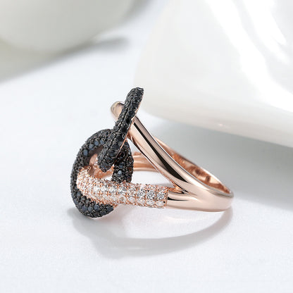 Interlinking  Statement Ring for Women Rose Gold Sterling Silver Black CZ Ginger Lyne Collection