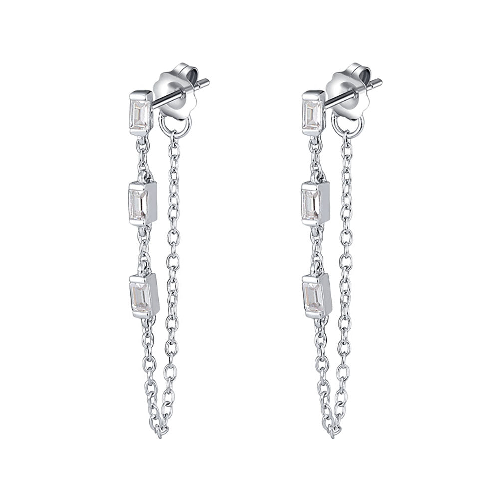 Chain Dangle Earrings for Women Emerald Cut Cz Sterling Silver Ginger Lyne Collection