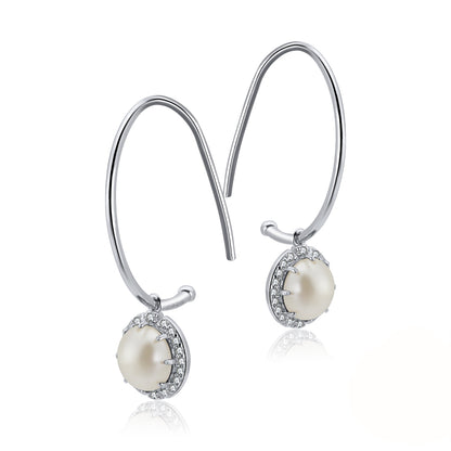 Drop Hook Earrings for Women Sterling Silver Cubic Zirconia Charm Ginger Lyne Collection - Pearl
