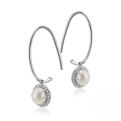 White Simulated Shell Pearl Drop Earrings for Women Sterling Silver Fish Hook Dangle Gift by Ginger Lyne - Pearl