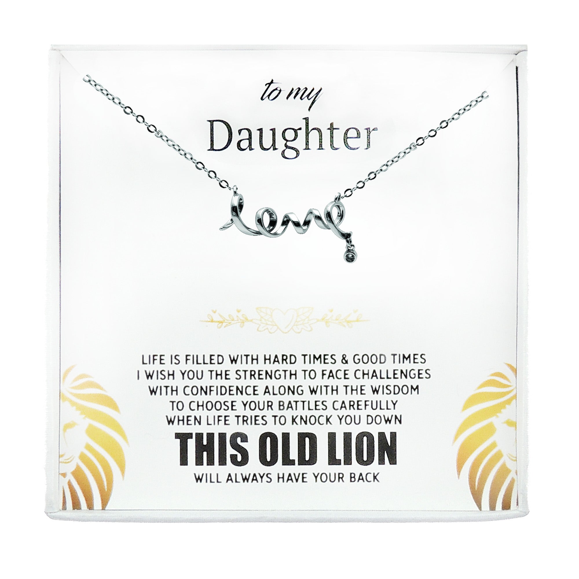 Daughter Love Script Necklace Greeting Card Boxed, Sterling Silver Ginger Lyne Collection - GC-08-Love