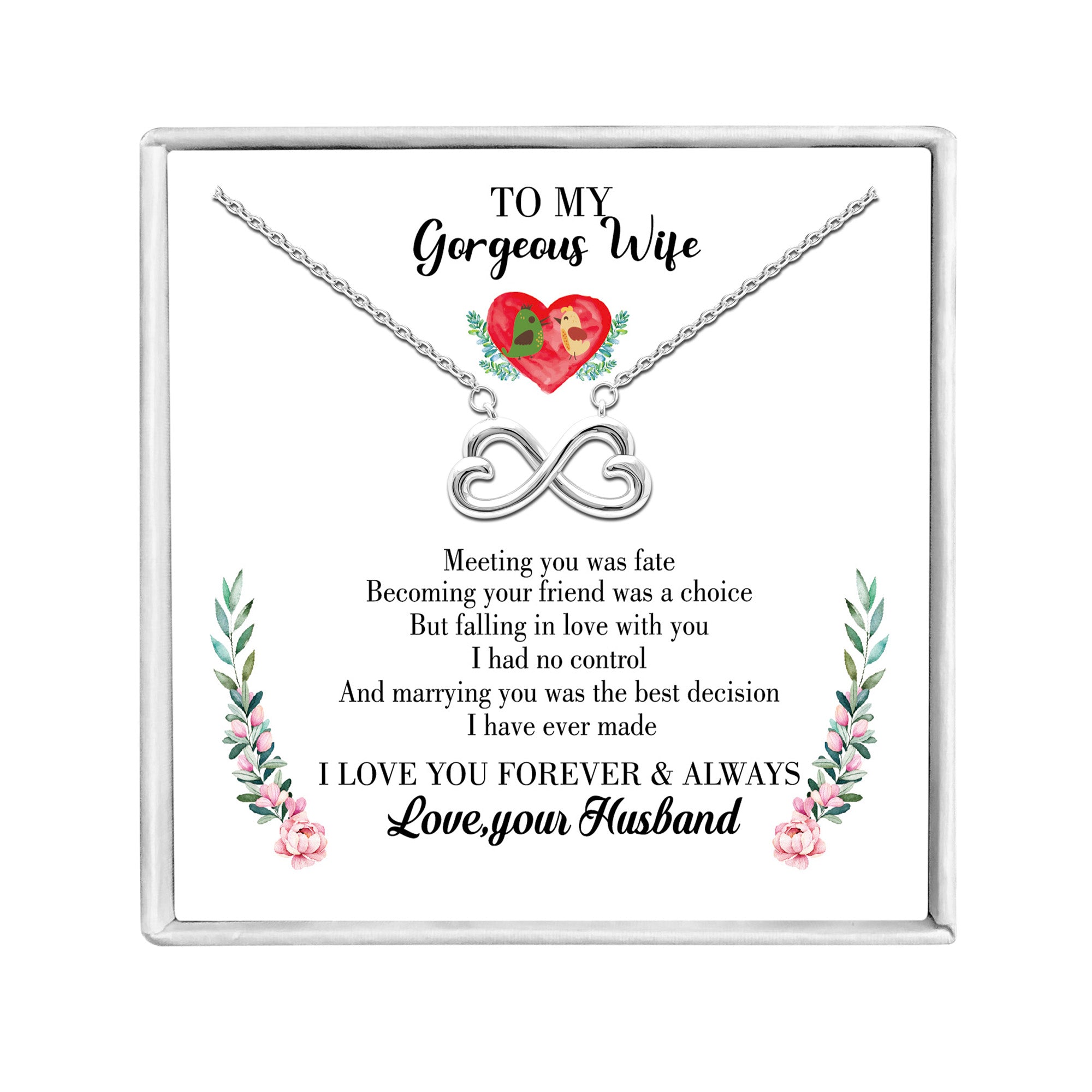 Wife Greeting Card Sterling Silver Infinity Heart Necklace Women Ginger Lyne Collection - Wife-835