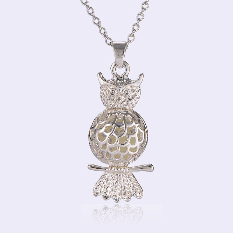 Owl Glow in Dark Necklace Silver Plated Women Ginger Lyne Collection - Blue - Blue