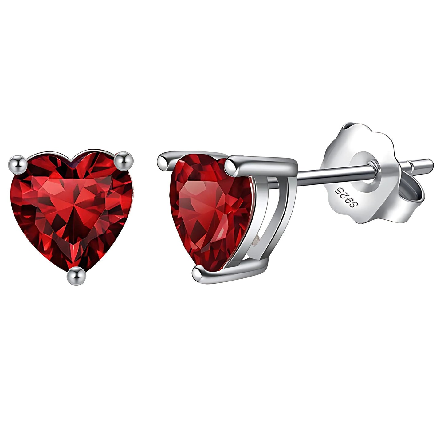 Birthstone Heart Earrings for Women by Ginger Lyne 6mm CZ Solitaire Stud Earrings Sterling Silver