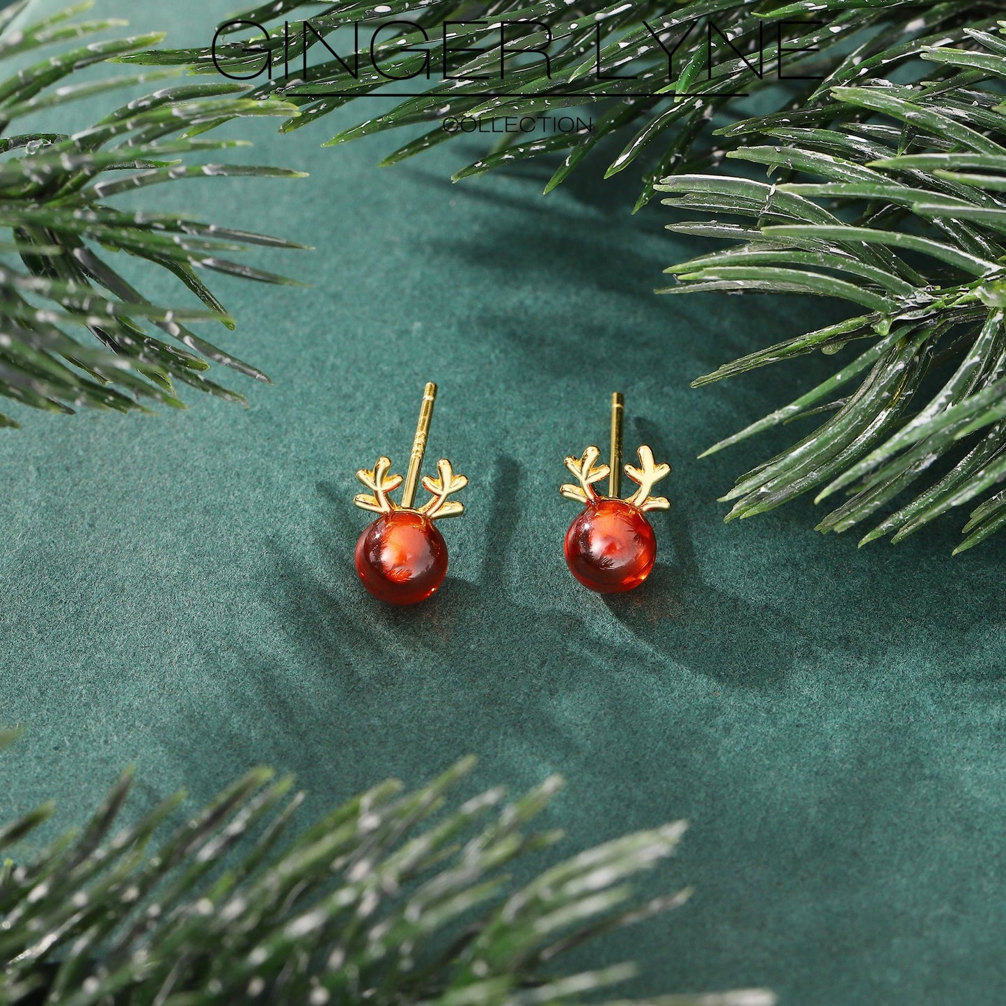 RudolphReindeerEarringsforWomen14KTGoldPlatedSterlingSilverPostRedGlassStudGingerLyneCollection_Red-5