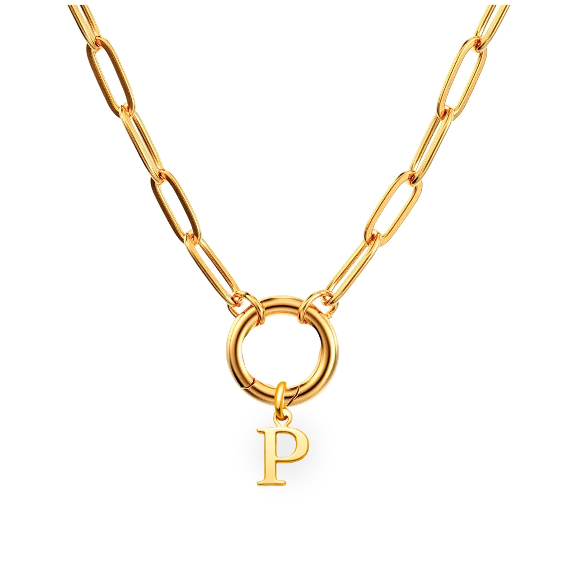 PaperclipLinkCircleCarabinerIntialLetterCharmHolderNecklaceforWomen18ktGoldPlatedStainlessSteelGingerLyne_Gold-P-1