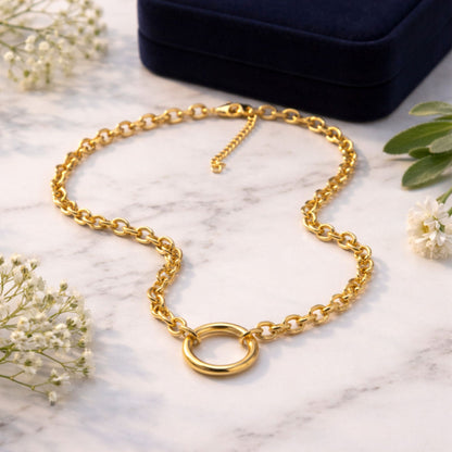 Carabiner Charm Necklace for Women O Link Chain Round Holder Stainless Steel by Ginger Lyne - 20mm/Gold