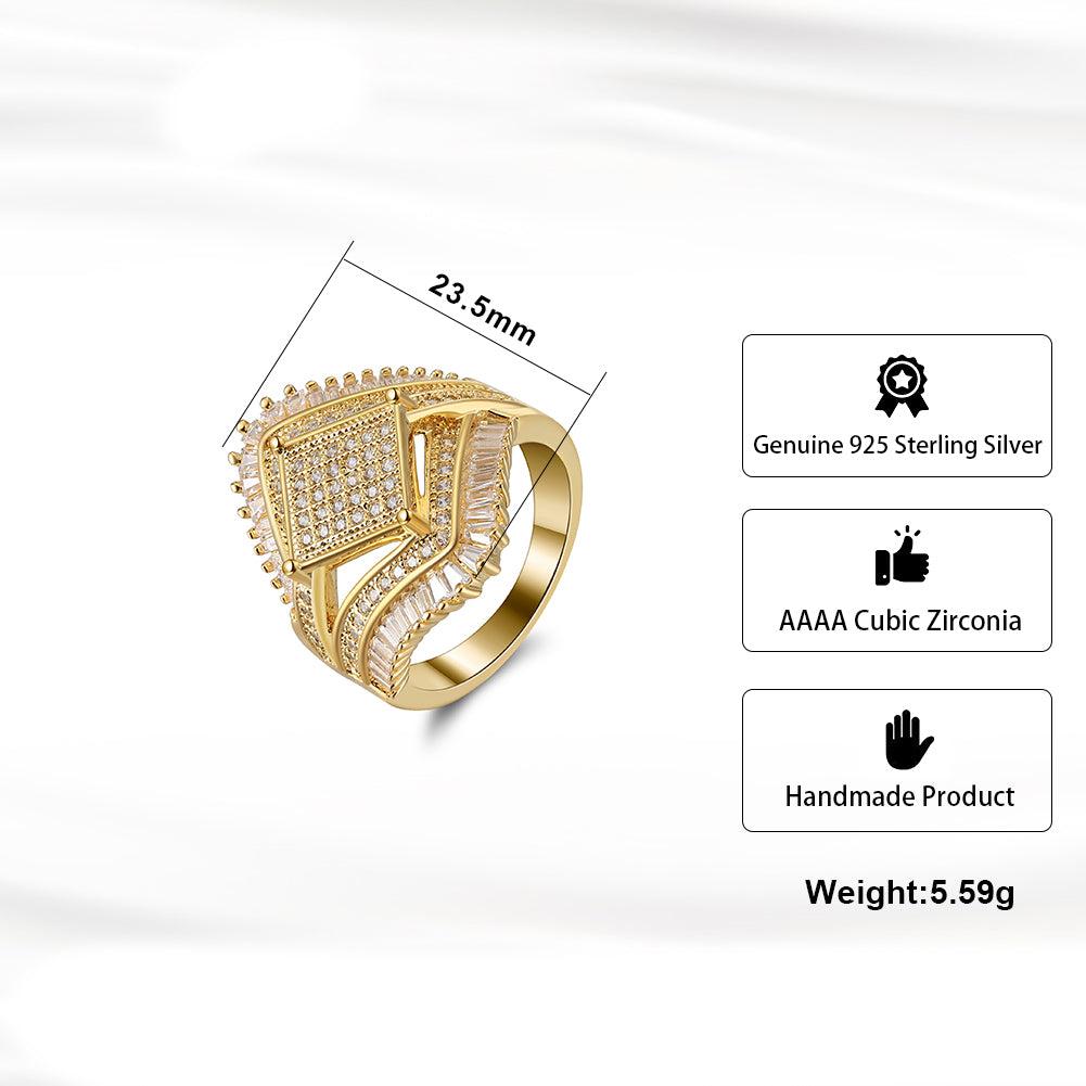 Angelica Baguette Statement Ring for Women Gold Plated Baguette Cz Ginger Lyne Collection