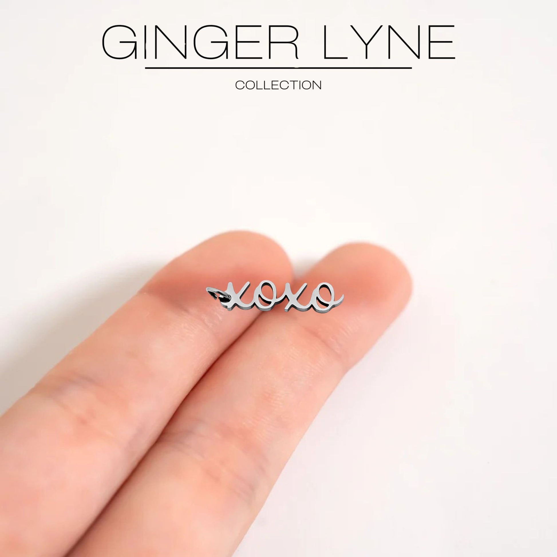 Ginger Lyne Paperclip Chain Carabiner Charm Holder Necklace Hugs and Kisses Charm for Women Stainless Steel 18-20" - Silver Tone