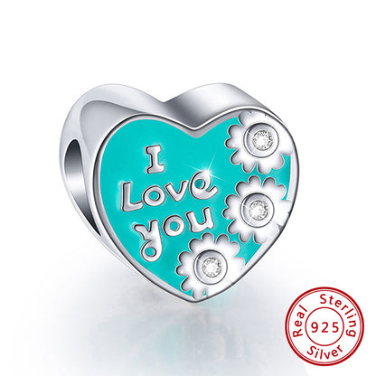 Heart Love You Charm European Bead Sterling Silver CZ Ginger Lyne Collection